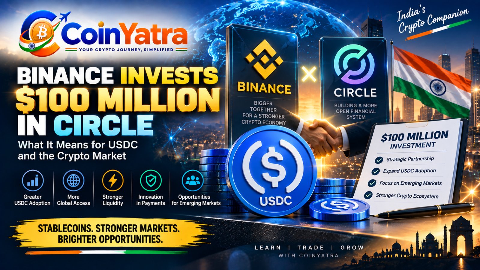 Binance and Circle $100 million USDC investment deal